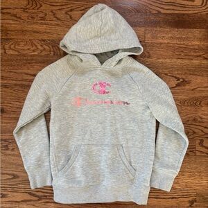 Champion Heather Gray Hoodie with Interactive Pink Accents